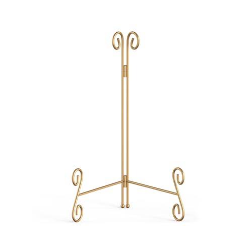 12-Inch Gold Decorative Metal Easel Stand for Plates, Frames, and Books