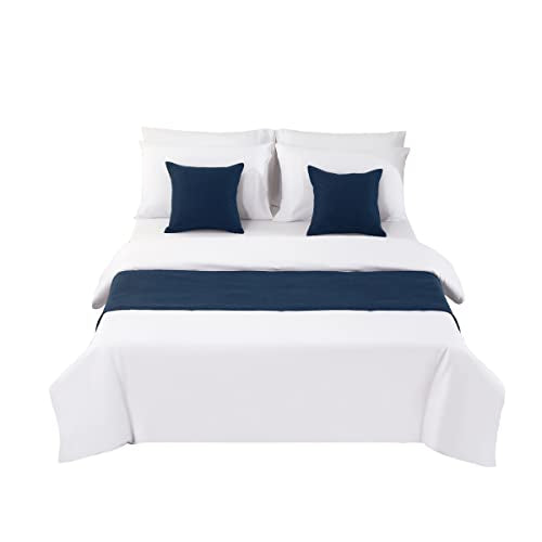 AMBERIS Dark Blue Imitation Linen Bed Runner Decorative Bed Scarf