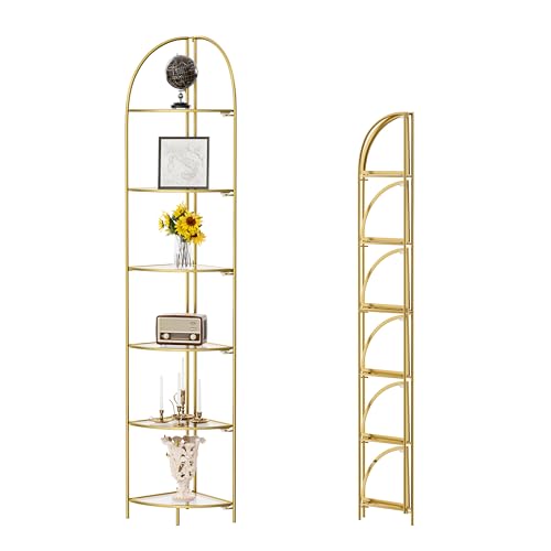 6-Tier Foldable Corner Shelf, Metal Gold Frame Standing Display Rack
