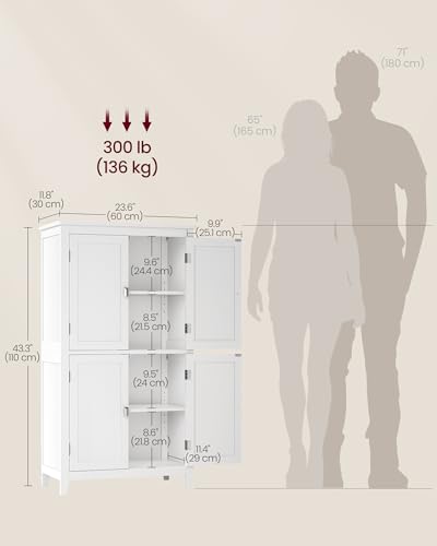 Freestanding Bathroom Floor Storage Cabinet with 4 Doors, Adjustable Shelves