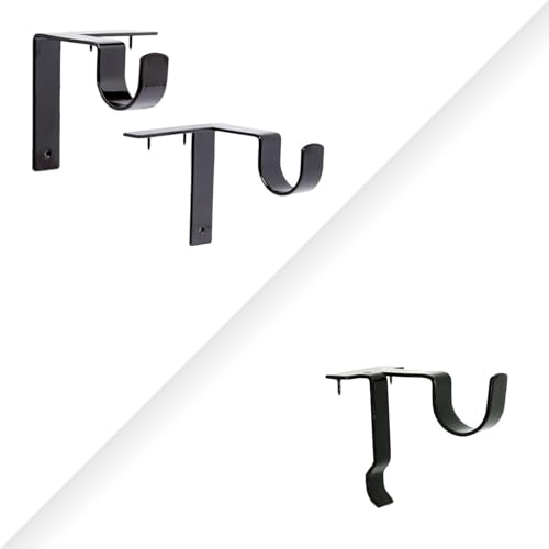 No-Drill Curtain Rod Bracket Set with Center Support - Matte Black