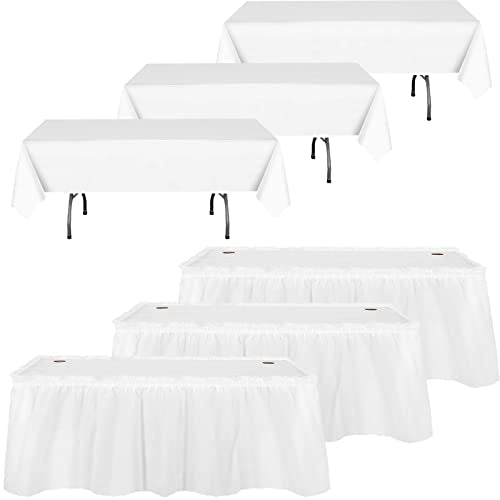 Disposable White Tablecloth and Ruffle Table Skirt Set - 6 Piece Party Kit