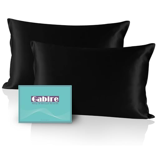 Gabire Mulberry Silk Pillowcase Set of 2 for Hair & Skin, Black Standard