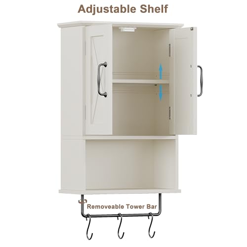 Small Bathroom Medicine Cabinet with Towel Bar and Hooks, Wall Storage