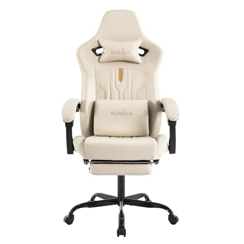 Ergonomic Gaming Chair with Massage Lumbar Support, Footrest & PU Leather