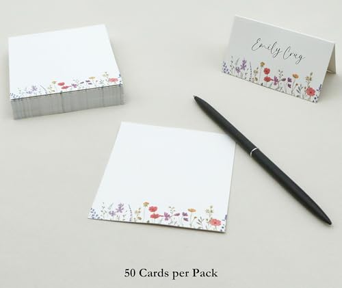 Wildflower Place Cards for Table Settings - Wedding Seating Cards, 50 Pack