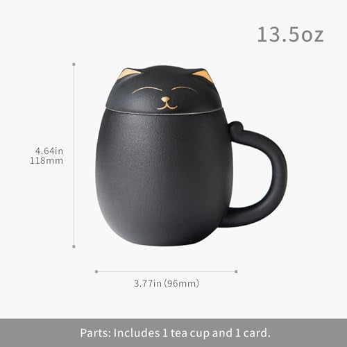 Black Cat Ceramic Tea Mug 13.5oz with Infuser & Lid - HEER
