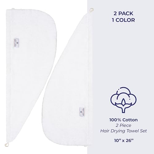 White Cotton Hair Turban Towel for Women - Soft Absorbent Head Wrap, 2 Pack