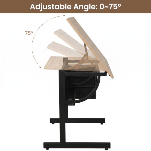 Adjustable Drafting Table with 3 Drawers and Stool, Brown Art Workstation