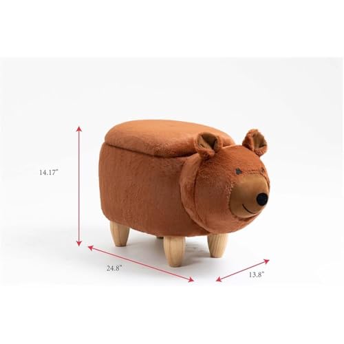 Bear Storage Ottoman with Soft Fur-Like Fabric and Solid Wood Legs