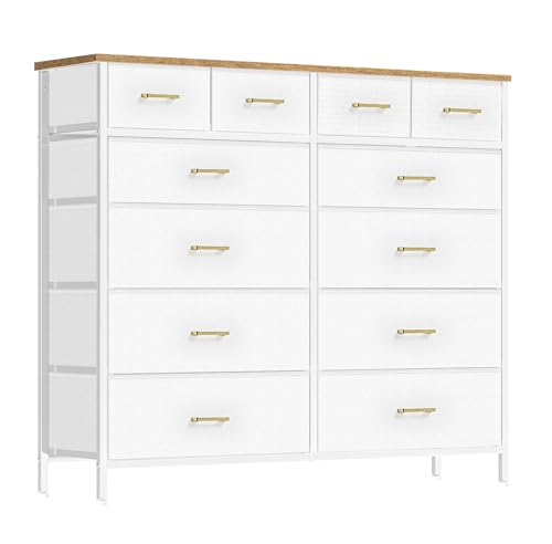 12-Drawer Bedroom Dresser, Wide Fabric Storage Chest with Wood Top