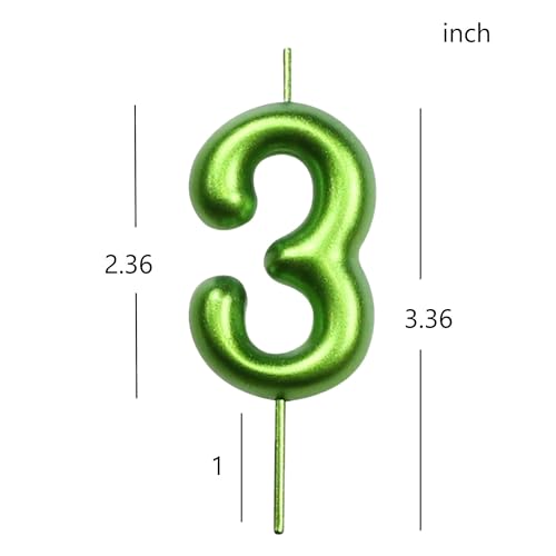 Green Number 3 Birthday Candle, 2.36 Inch Smokeless Cake Topper
