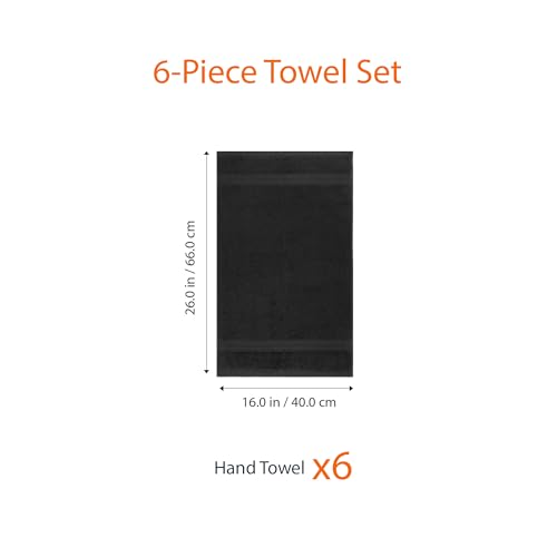 Black Cotton Washcloths for Face & Body, 16x26 Inches, Pack of 6 - Classic / Hand Towel