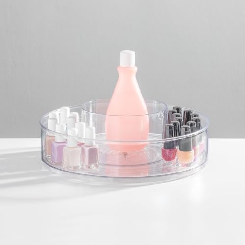 mDesign Plastic Lazy Susan Round Spinning Storage Tray; Rotating 360 Degree Carousel Organizer for Makeup, Cosmetic Organization; Holder for Nail Polish, Perfume, Health and Beauty Essentials - Clear