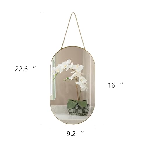 Oval Wall Mirror with Gold Frame - 16x9.2 Inch Decorative Hanging Mirror