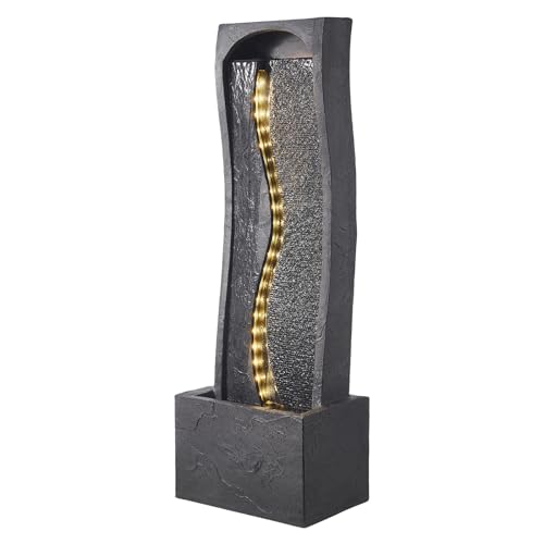 38-inch Outdoor Water Fountain with LED Lights and Waterfall Pump