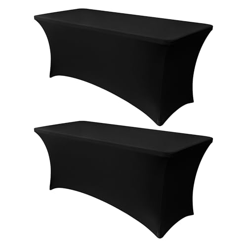 6ft Black Stretch Spandex Tablecloth 2 Pack - Fitted Table Cover