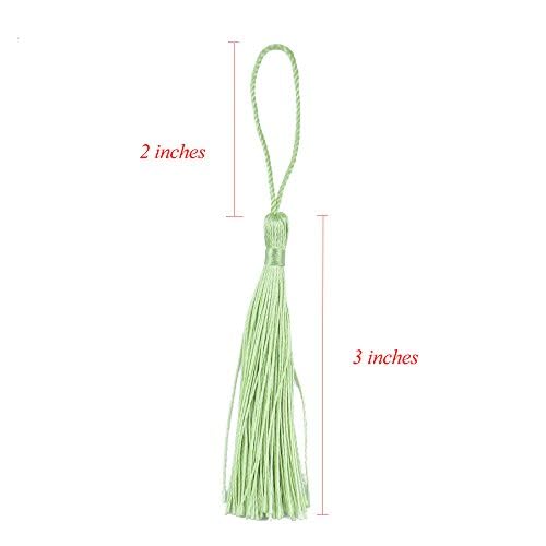 100Pcs 5-Inch Grass Green Silky Tassels with Loops for DIY Crafts & Bookmarks