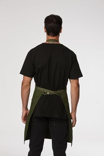 Waterproof Canvas Kitchen Apron with Pockets - Adjustable BBQ Grill Apron