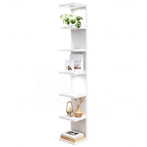7 Tier Wall Shelf with LED Lights White Floating Display Shelf