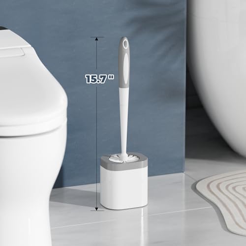 Holaloha Toilet Brush and Holder Set 2 Pack White Compact Deep Cleaning