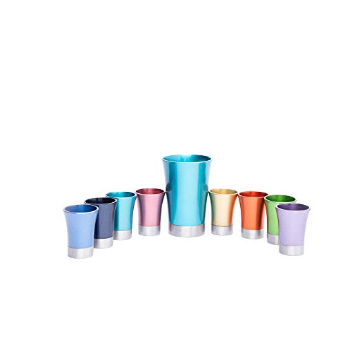 Colorful Anodized Aluminum Kiddush Fountain Set with 8 Cups