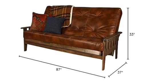 Queen Size Futon Sofa Bed with Hardwood Frame and Faux Leather Mattress