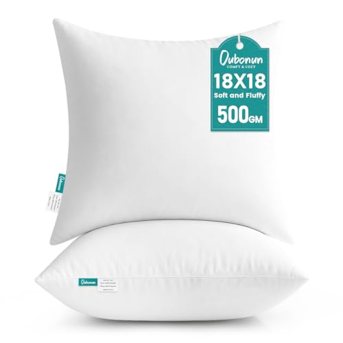 Oubonun 18x18 Throw Pillow Inserts - Soft Down Alternative Fillers, Pack of 2