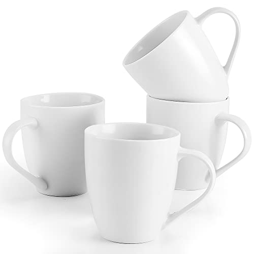 Mfacoy 16oz White Coffee Mug Set of 4 with 4 x 4.25 Inch Handles - Ceramic Drinkware