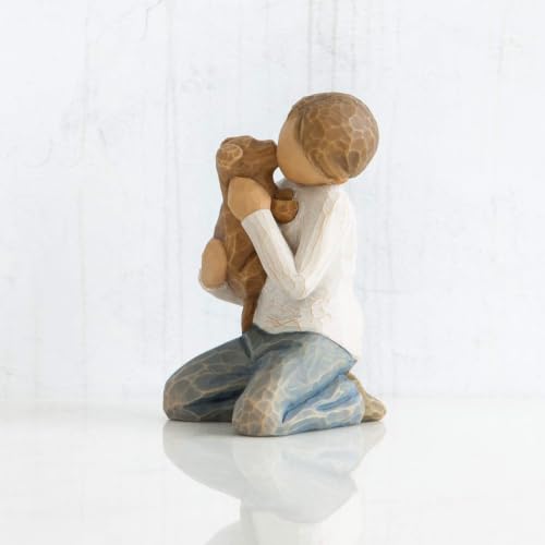 Sculpted Hand-Painted Boy with Dog Figurine - Kindness Resin Decor, 3-Inch