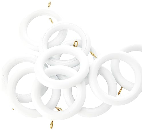Wooden Curtain Pole Rings with Screw Eye - 45mm Inner Diameter, White (10 Pack)