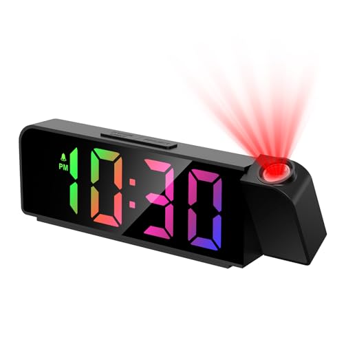 LED Projection Alarm Clock with 7.9" Display, Adjustable Brightness & Snooze