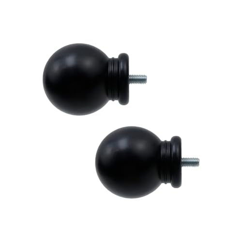 Ball Shape Curtain Rod Finials for 5/8 Inch Rods, M5 Screw, Black 2-Pack