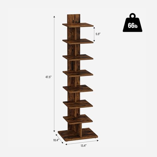 8-Tier Vertical Spine Bookshelf for Small Spaces, Narrow Corner Book Tower