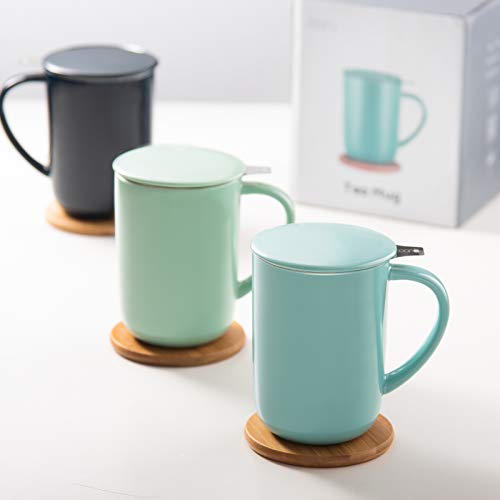 Mint Green Porcelain Tea Mug with Infuser, Lid & Coaster – 16oz