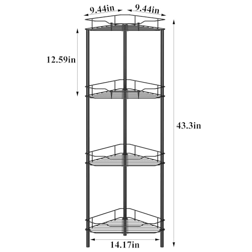 4 Tier Floor Standing Corner Shower Caddy Organizer Shelf with Hooks Black
