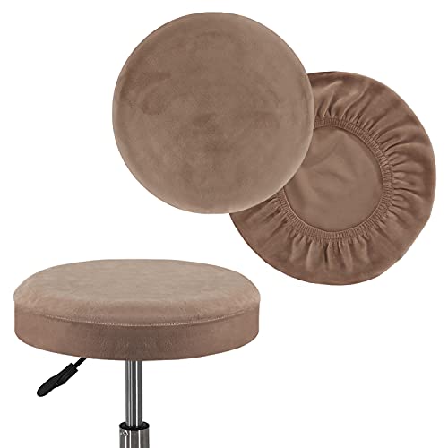 Round Bar Stool Covers, 2-Pack Stretch Velvet Slipcovers, 16-18" Dia, Taupe