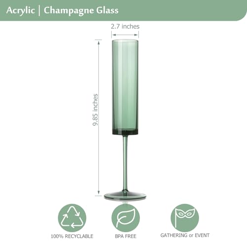 Green Acrylic Wine Glasses Set 24 Pack - Dark Green Champagne & Cocktail Glasses for Weddings & Celebrations