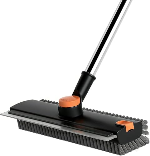 3-in-1 Floor Scrub Brush with Squeegee and 52" Long Handle for Tile & Grout
