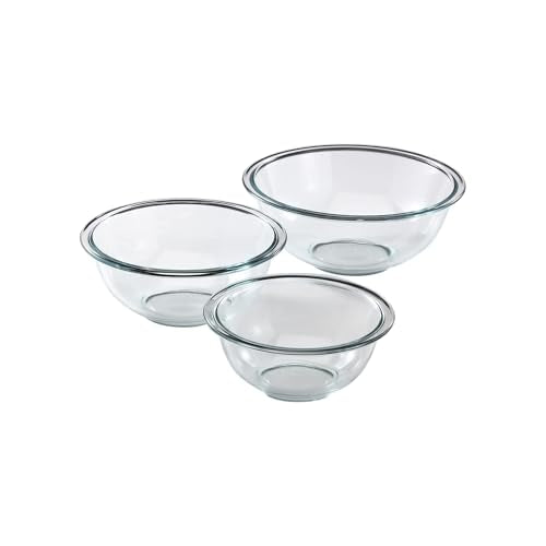 3-Piece Tempered Glass Mixing Bowl Set - 1-Qt, 1.5-Qt & 2.5-Qt Bowls