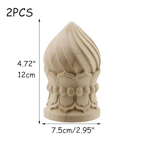 Unfinished Rubber Wood Finials 2-Pack - 4.72" Decorative Spindles for DIY