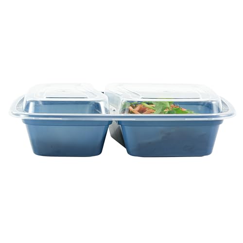 Restaurantware-Asporto 26 Ounce Compartment Take Out Boxes, 100 Microwavable Meal Prep Containers - 2 Compartments, With Clear Plastic Lids, Midnight Blue Plastic Food Containers, Do Not Contain BPA