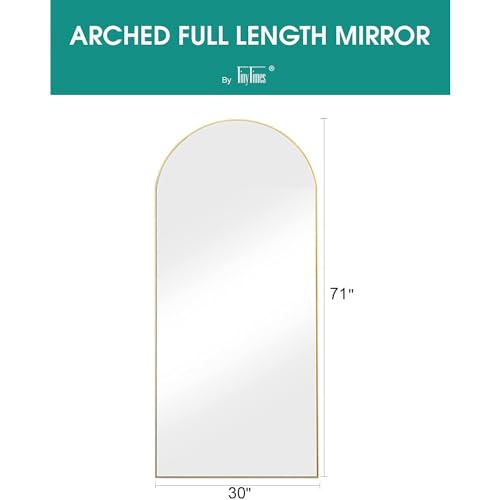 71" x 30" Arched Full Length Floor Mirror with Aluminum Frame, Gold