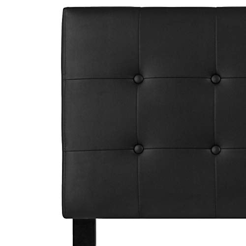 Adjustable Height Button Tufted Twin Headboard, Black Vinyl Upholstered
