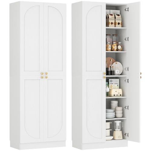 80" Tall Arch Kitchen Pantry Cabinet with 4 Soft-Close Doors & Shelves