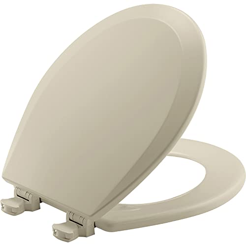 Durable Round Wooden Toilet Seat - Easy Clean Hinges, Bone Finish