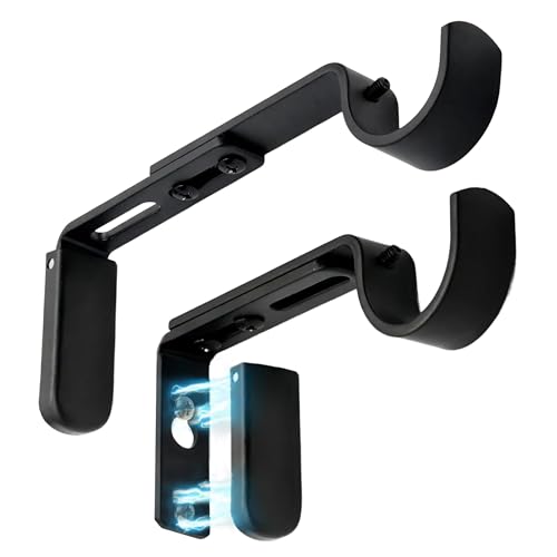 Adjustable Heavy Duty Curtain Rod Brackets with Magnetic Cover, 2 Pack