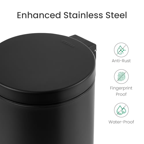 Small Round Stainless Steel Step Trash Can with Soft Close Lid - 1.2 Gal