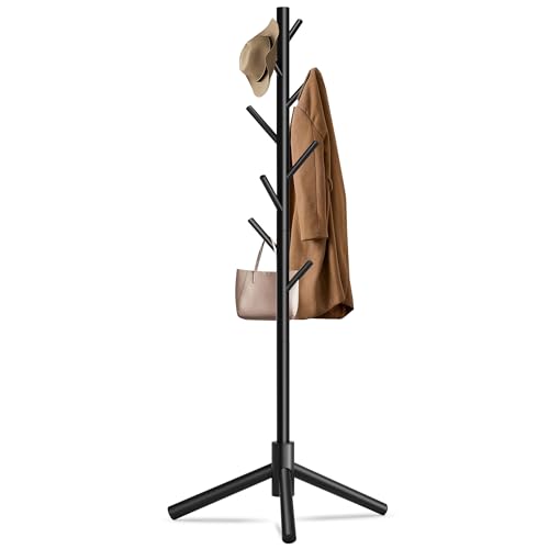 8-Hook Freestanding Wooden Coat Rack, 3 Adjustable Heights