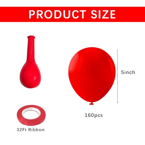 K.E.J. 5 Inch Red Balloons Bulk Pack for Balloon Arch Garlands Party Decorations